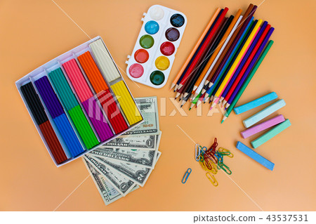 School supplies and dollars. School supplies and dollars. 43537531