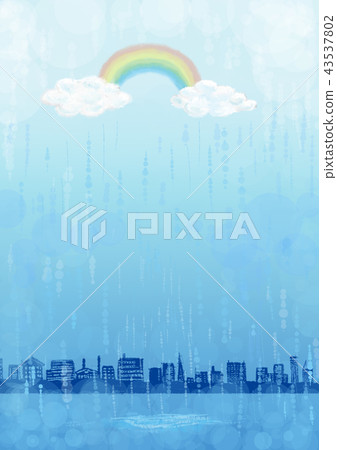 Rain Rainbow Cityscape Landscape Illustration 43537802