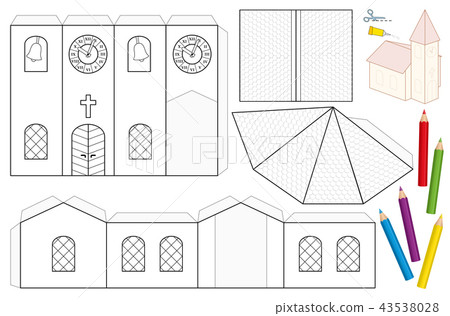 Church Paper Craft Coloring Template 43538028