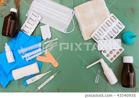 Medical items on table. Top view. 43540938