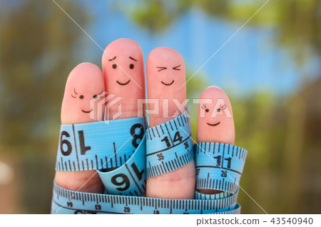 Fingers art of a Happy family with tape measure. Fingers art of a Happy family with tape measure. 43540940