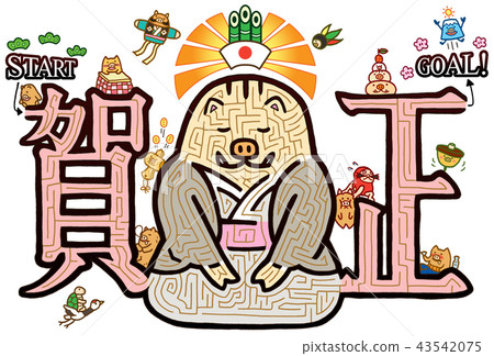 New Year's card material Yagi Maze 2019 lucky charm 43542075