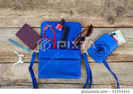Things from open lady purse. Cosmetics  43543441