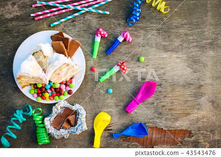 Cake, candy, chocolate, whistles, streamers  43543476