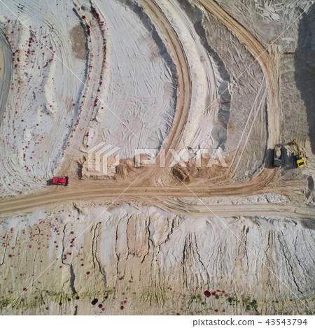 Aerial view of sand quarry with bulldozer Aerial view of sand quarry with bulldozer 43543794