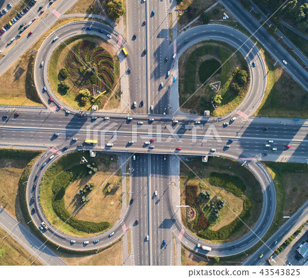 Aerial landscape of busy highway junction road, Transport concept Aerial landscape of busy highway junction road, Transport concept 43543825