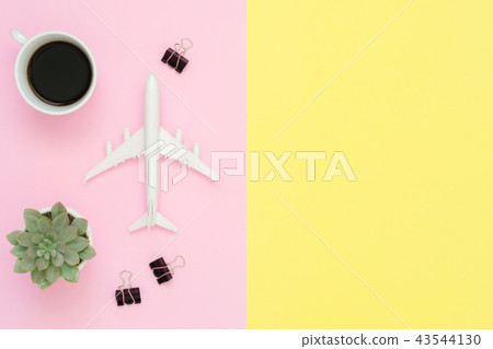 Top view of plane, plant tree and coffee cup. Top view of plane, plant tree and coffee cup. 43544130
