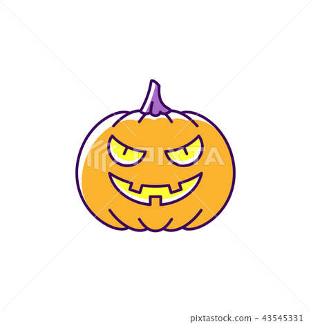 Jack O'Lantern icon Halloween pumpkin. Colorful flat Halloween icon, Thin line art design, Vector 43545331