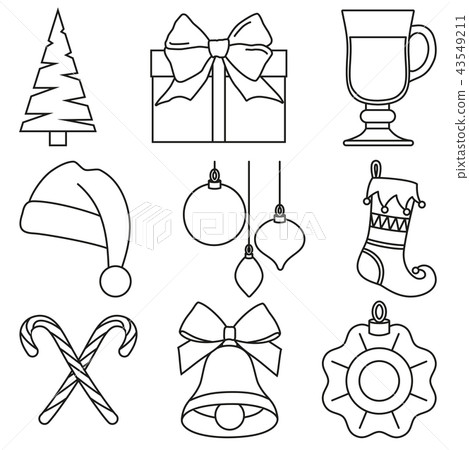 Black and white line art christmas elements Black and white line art christmas elements 43549211