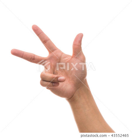 Men hand showing the multi action over white background, include clipping path 43552465