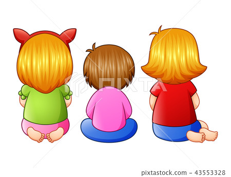 Back view of little three girl sitting together Back view of little three girl sitting together 43553328
