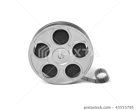 3d rendering of six black movie tape reels in different angles on