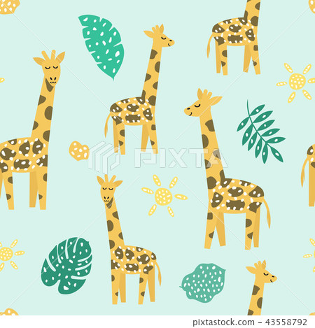 Childish seamless pattern with cute giraffe. Creative texture for fabric Childish seamless pattern with cute giraffe. Creative texture for fabric 43558792