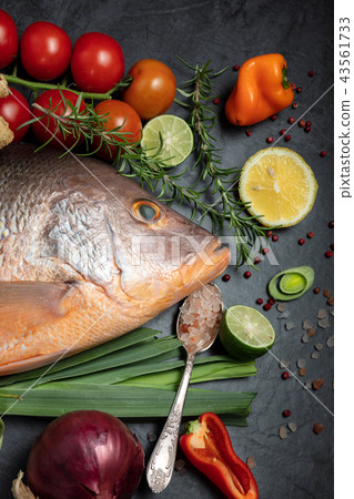 Fresh raw red snapper fish with spices Fresh raw red snapper fish with spices 43561733