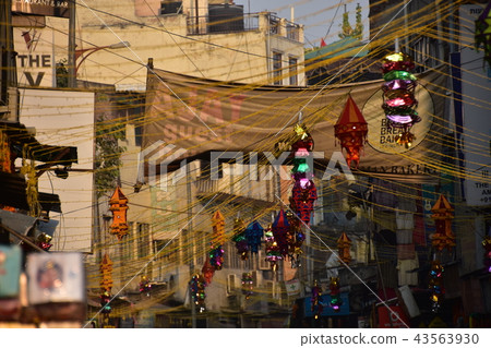 India Twilight of New Delhi Backpackers Holy Land Main Bazaar Skyline Diwali Decoration India Twilight of New Delhi Backpackers Holy Land Main Bazaar Skyline Diwali Decoration 43563930