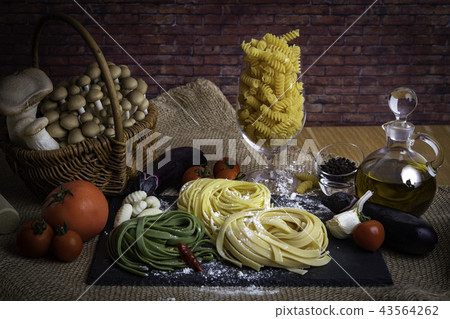 Various types of pasta (fettuccine, linguine, fusilli, gnocchi) Various types of pasta (fettuccine, linguine, fusilli, gnocchi) 43564262