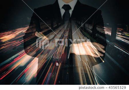 Double exposure of businessman in suit 43565329
