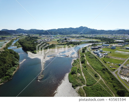 Beautiful river Gifuseki city drone aerial view Beautiful river Gifuseki city drone aerial view 43565594