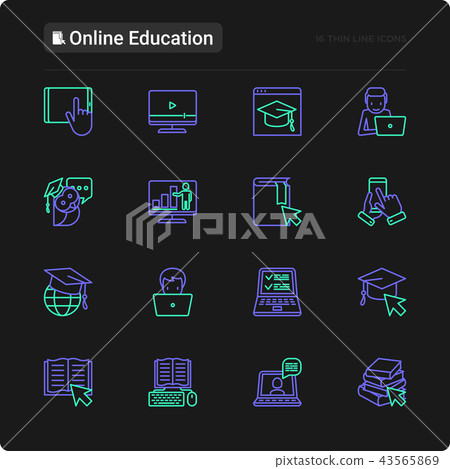 Online education thin line icons set - Stock Illustration [43565869 ...