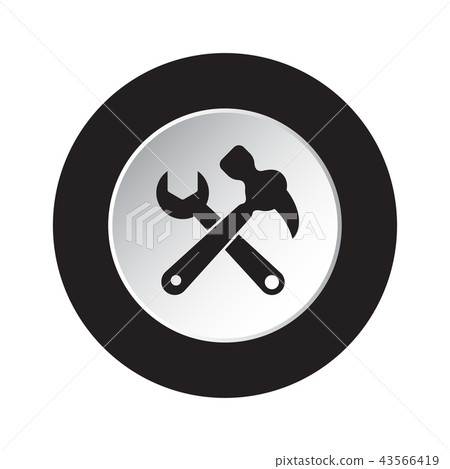 round black, white icon - claw hammer with spanner 43566419