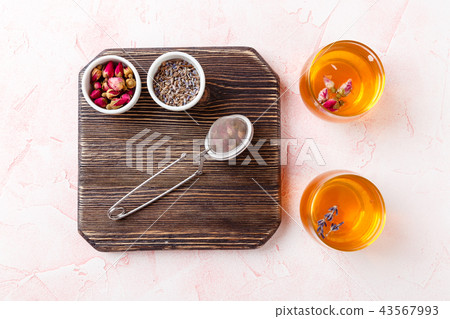 Rose flower petals and buds for aromatherapy. 43567993