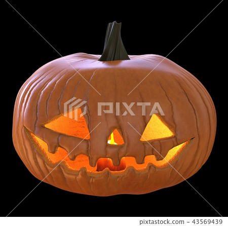 Jack O' Lantern Pumpkin isolated on black background 3D illustration Jack O' Lantern Pumpkin isolated on black background 3D illustration 43569439