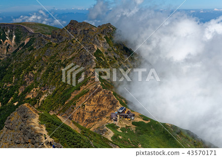 從Yatsugatake山脈，Akadake看到的多雲Yokodake通行證 43570171