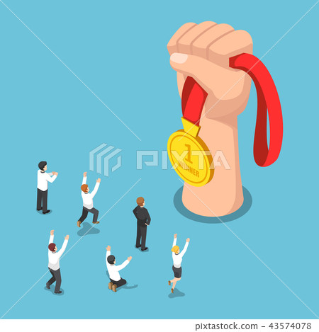 Businessman celebrating with winner coin 43574078