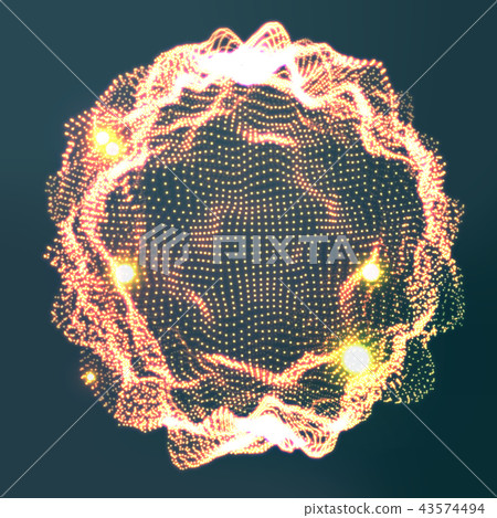 Glowing Abstract Sphere Vector. Cyber Music Waves. Digital Splash. Illustration 43574494