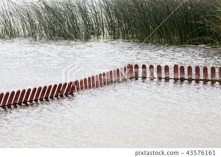 low wooden fence in the water low wooden fence in the water 43576161