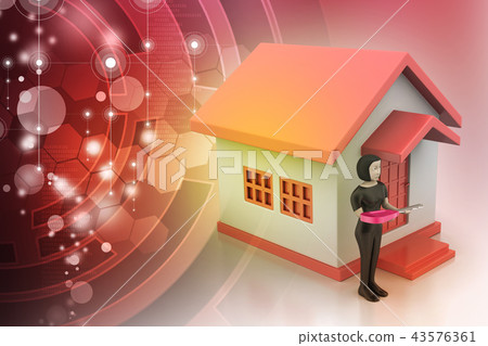3d women with home and key 3d women with home and key 43576361