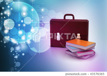 leather briefcase and books 43576365
