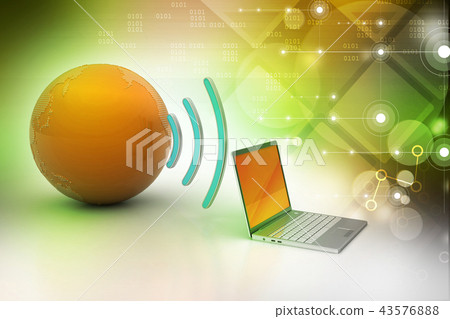 digital tablet with earth, and symbol wi-fi 43576888