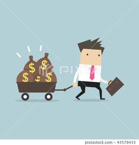 Businessman walking with a trolley full of money. Businessman walking with a trolley full of money. 43578433