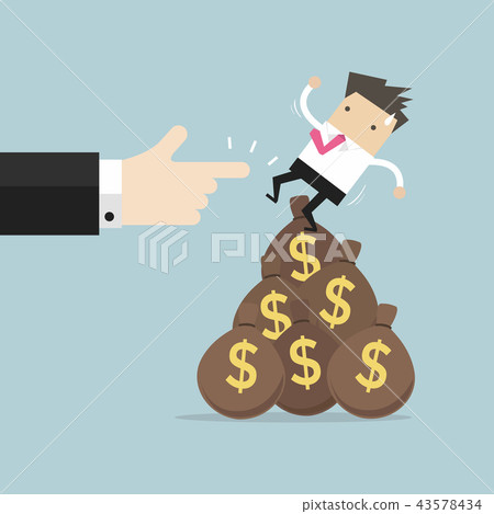 Businessman falling from money bag. Businessman falling from money bag. 43578434