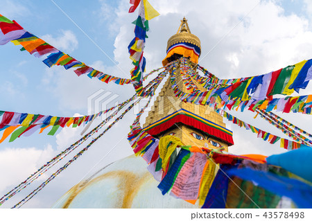 Boudhanath Stupa and prayer flags in Kathmandu 43578498