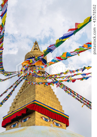 Boudhanath Stupa and prayer flags in Kathmandu 43578502
