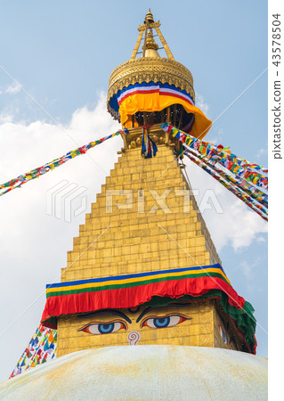Boudhanath Stupa and prayer flags in Kathmandu 43578504