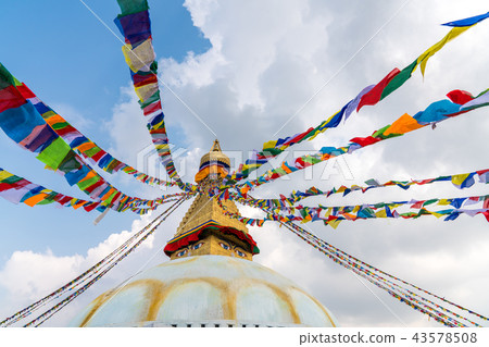 Boudhanath Stupa and prayer flags in Kathmandu Boudhanath Stupa and prayer flags in Kathmandu 43578508