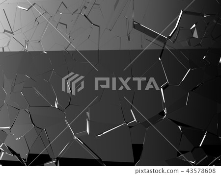 Pieces of glass shattered or cracked on black 43578608