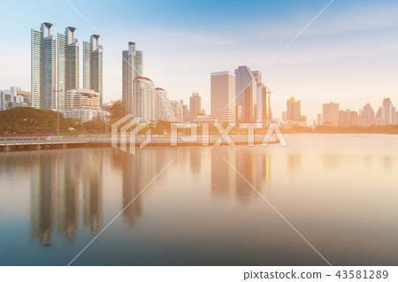 City apartment view over water lake reflection 43581289