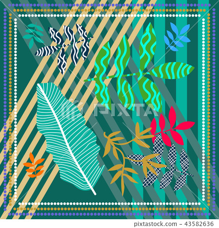 Stripped print with tropical motifs. Stripped print with tropical motifs. 43582636