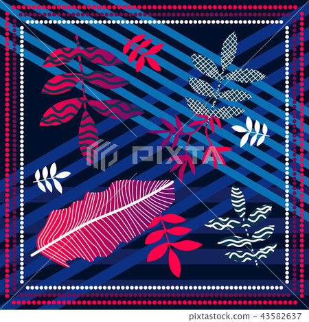 Stripped print with tropical motifs. Stripped print with tropical motifs. 43582637