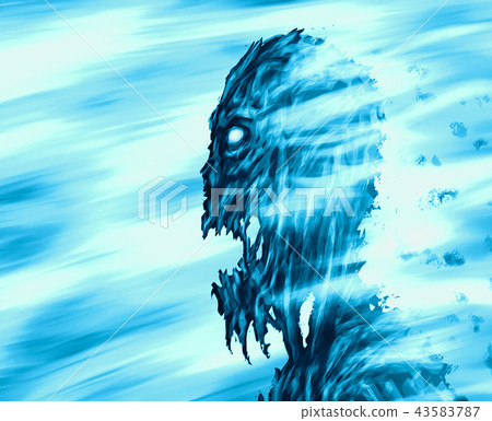 Burning head running zombie in petals flame. 43583787