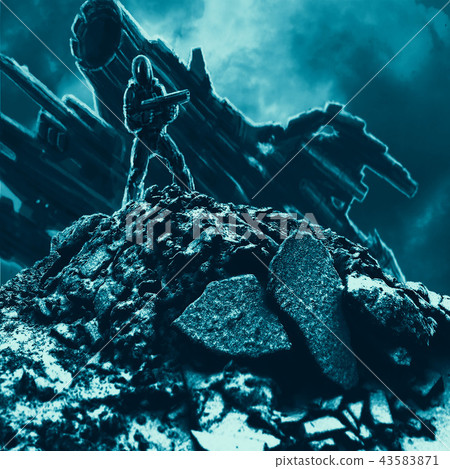 Astronaut on the background of a crashed ship. 43583871