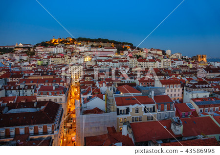 Castle of Saint George and Lisbon downtown, dusk Castle of Saint George and Lisbon downtown, dusk 43586998