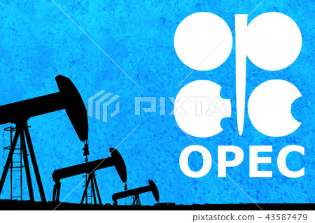 OPEC logo and silhouette industrial oil pump jack  43587479