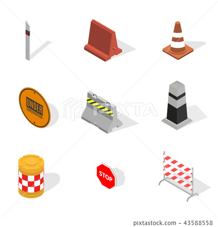Under construction design elements in 3D, vector 43588558