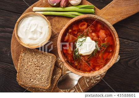 Borscht - traditional russian and ukrainian soup. Borscht - traditional russian and ukrainian soup. 43588601