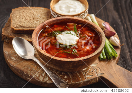 Borscht - traditional russian and ukrainian soup. Borscht - traditional russian and ukrainian soup. 43588602